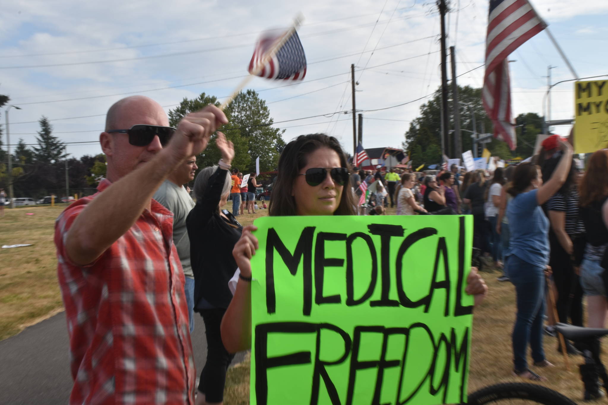 Scott and Leandre Usborn were among those at the “Rally for Medical Freedom” in Buckley on Wednesday. Photo by Alex Bruell.