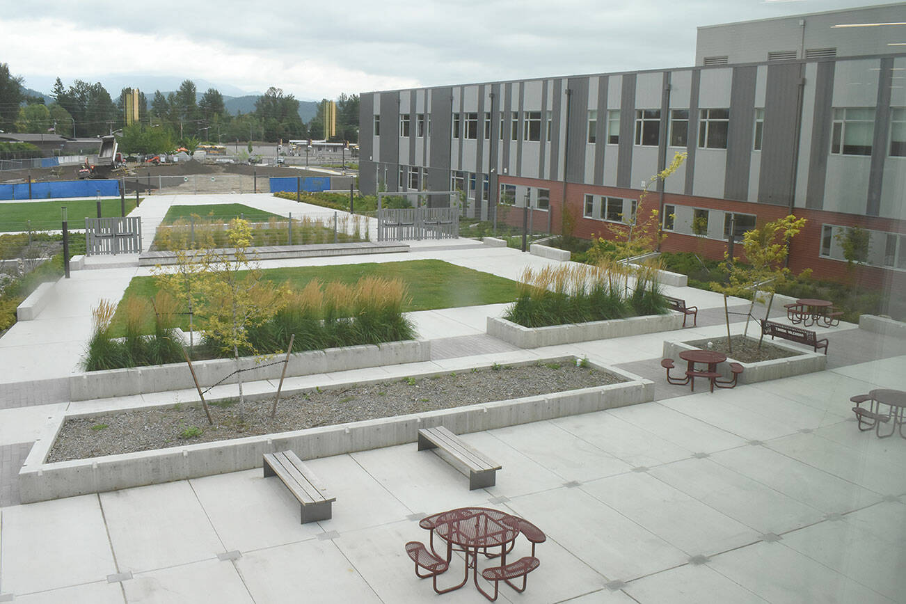 Enumclaw High School students were set to enjoy some new amenities at their school for the entire year — until COVID-19 hit. Now, the school — like this courtyard — will remain empty, at least for the time being. File photo by Kevin Hanson