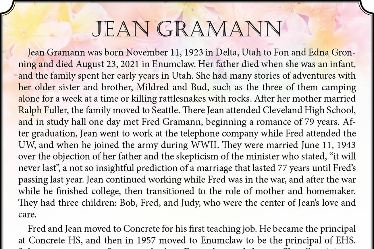 Obit for Jean Gramann