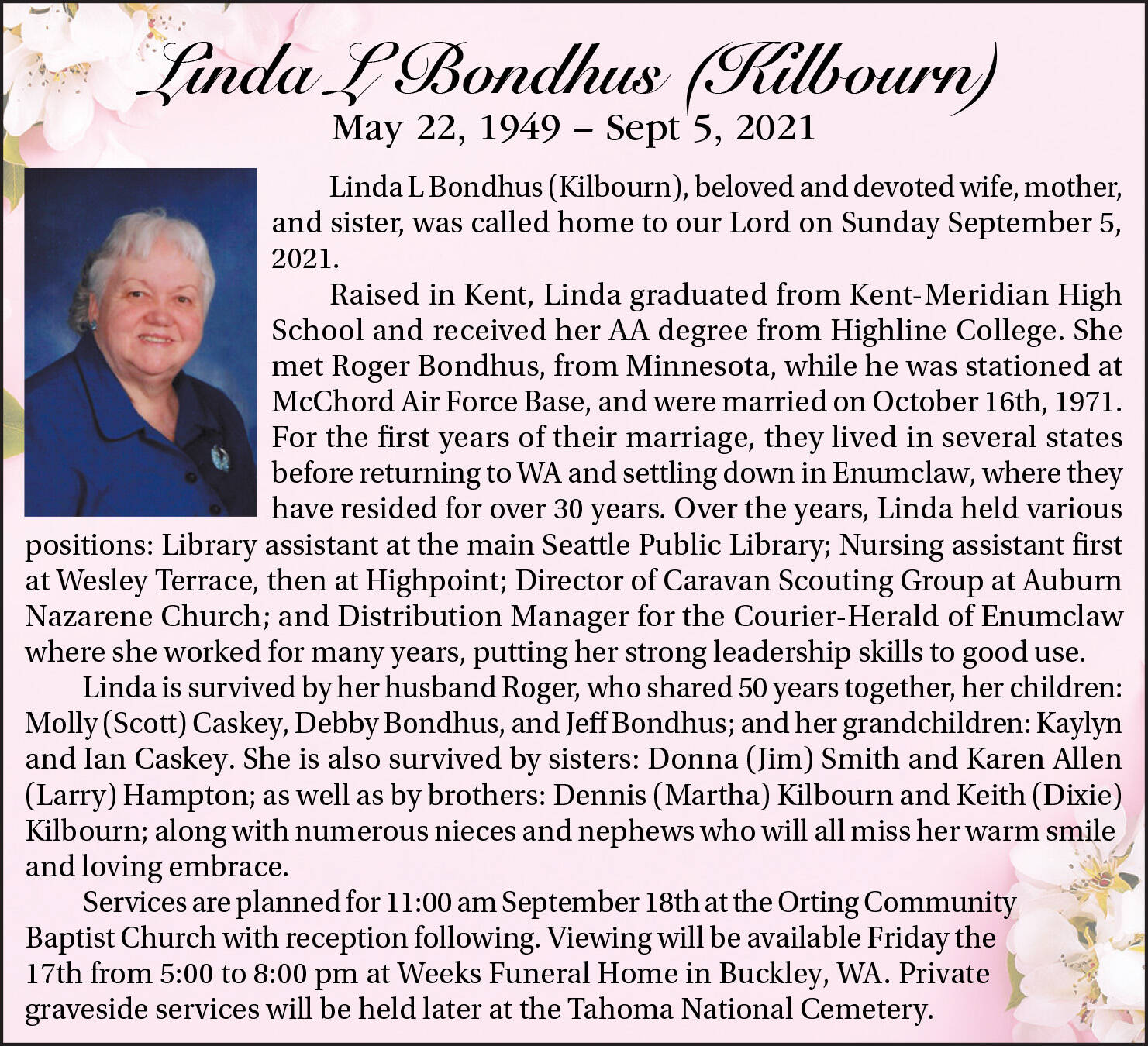 Linda L Bondhus (Kilbourn)