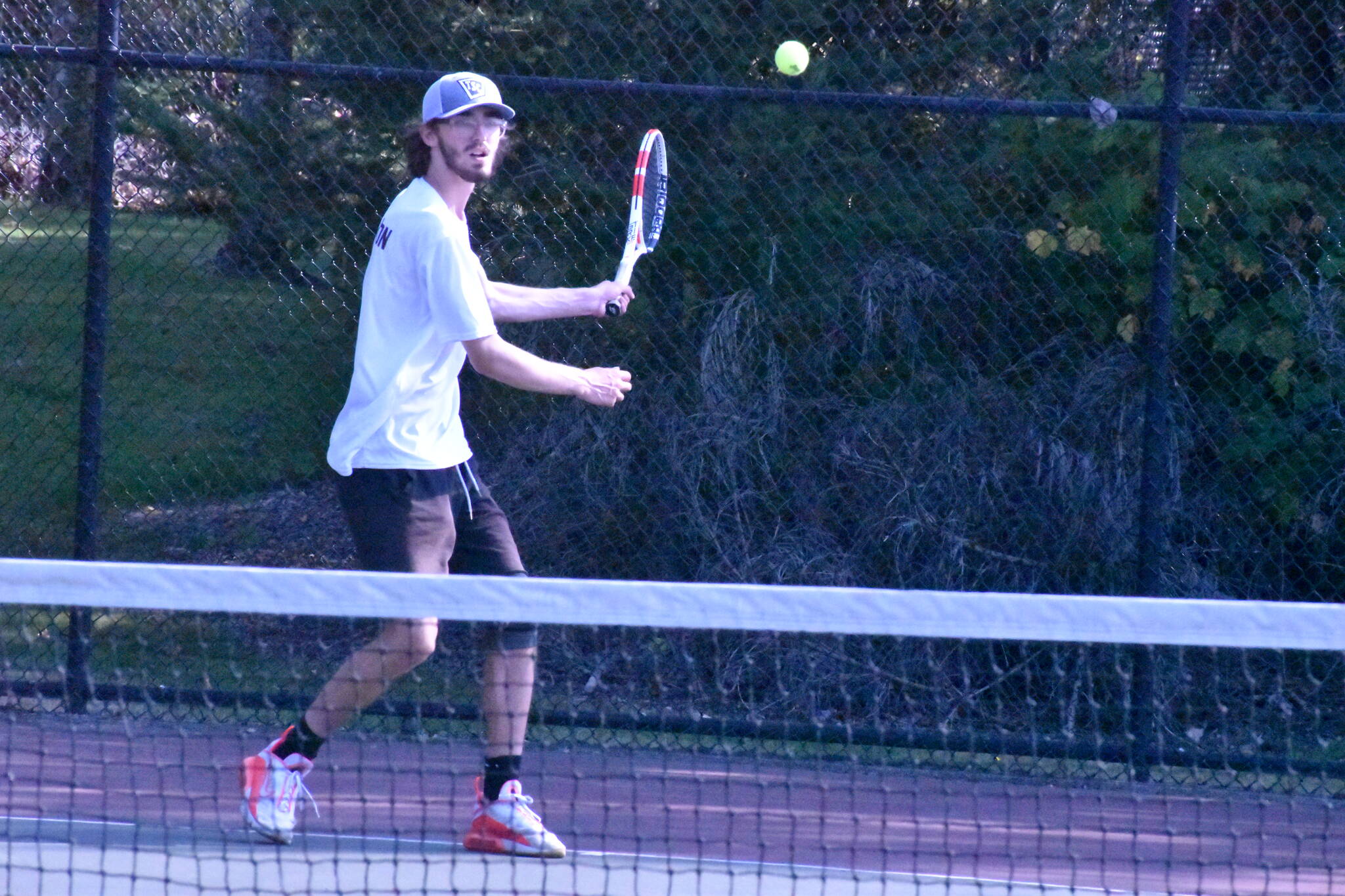 The White River High boys opened their tennis season Sept. 7 with a home-court match against the Fife Trojans. Playing No. 1 singles for the Hornets was Derek Brannon.