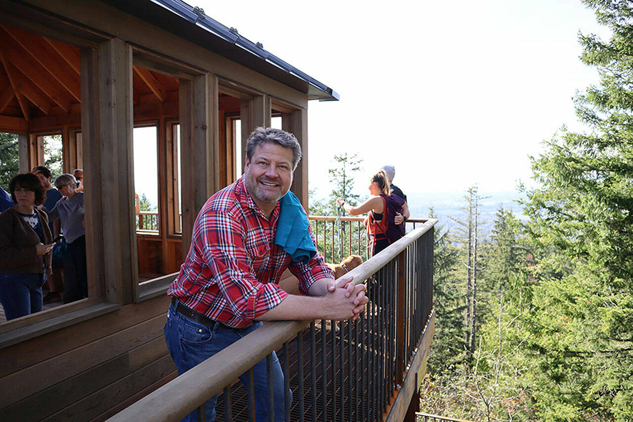 King County Councilmember Reagan Dunn at the Mount Peak Fire Lookout tower. Courtesy photo