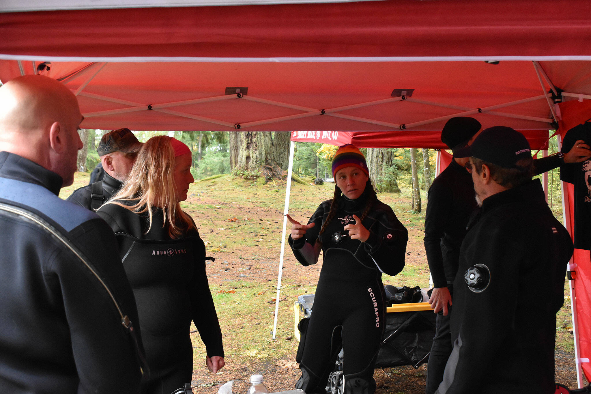Divers prepare for their expedition into the lake.