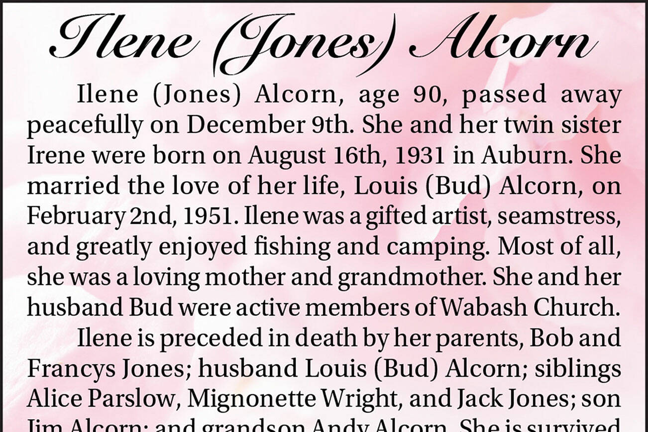 Ilene (Jones) Alcorn died Dec. 9, 2021 at the age of 90.
