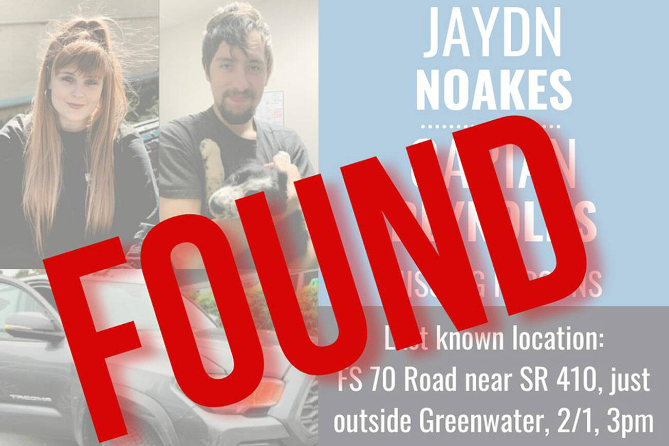 The Pierce County Sheriff’s Department announced yesterday that Jaydn Noakes and Garian Reynolds had been found after they were reported missing in the Greenwater area. Image taken from the sheriff’s Facebook page.
