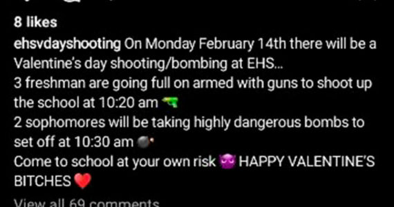 The threat to Enumclaw High School was made via the Instagram social media platform. Screenshot
