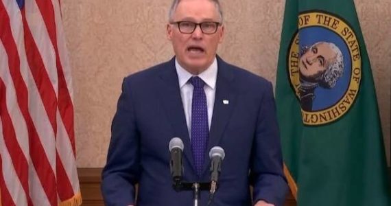 Screenshot of Gov. Jay Inslee’s news conference from Feb. 17, 2022.