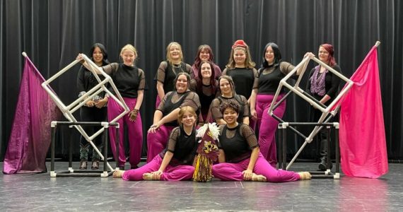 Courtesy photo
Athletes on Enumclaw High School’s color guard team this year include: (back row) assistant coach Sage Beinke, Emma Riche, Isabelle Riche, Cheryl Richenburg, Reese Hooton, Addisyn Akeson and assistant coach Cassie Grove; (middle row) Sophia Delducco, Nicole Ross, and Leah Lidke; and (front row) Olivia Marity and Adele Razor.