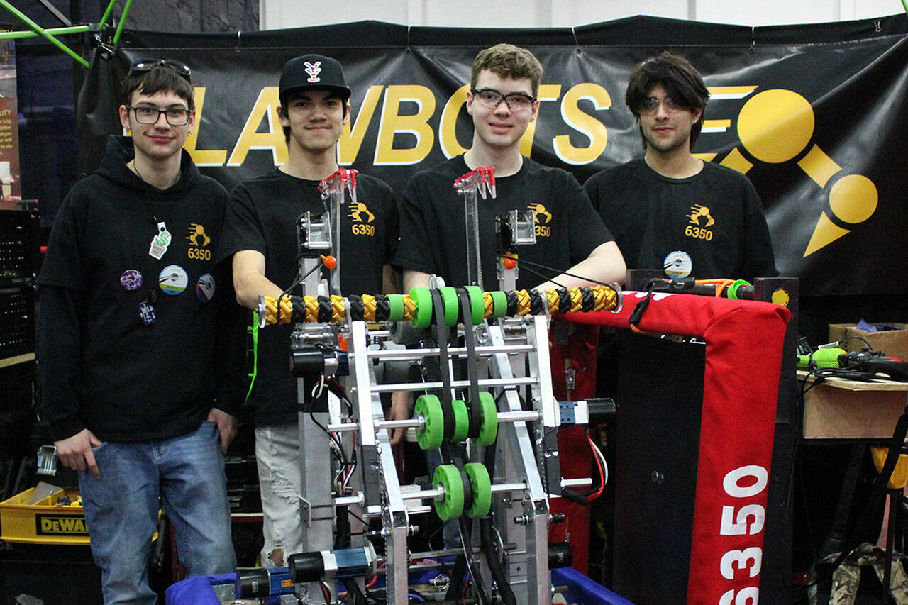 This year’s ClawBots team is made up of Kolton Tidwell, Camrin Youn, Macoy Storem, and Josh Hughes, who were able to make it to the Cheney districts competition, as well as Nathaniel Racey, Tristan Ashton, Kane Thorson, who are not pictured. Courtesy photo