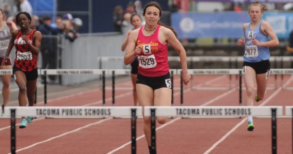 Ellie DeGroot is your Class 2A state champion in the 300- and 100-meter hurdles. She set personal records in both events at the track and field championships last week. Photo by Michael Dashiell, Sequim Gazette.