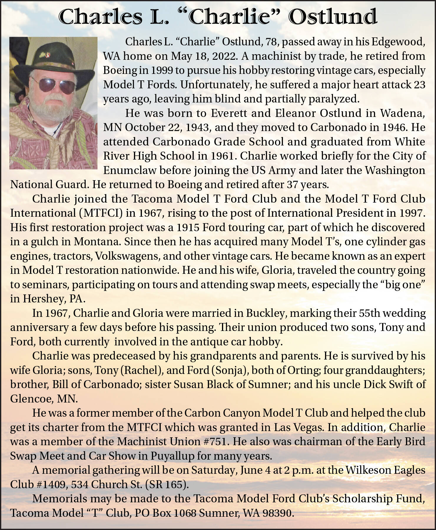 Charles L. “Charlie” Ostlund died on May 18, 2022 at the age of 78.