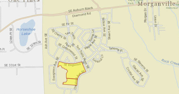 Screenshot 
The highlighted land in the middle of the Ten Trails development in Black Diamond was recently purchased by the Enumclaw School District for a future elementary school.