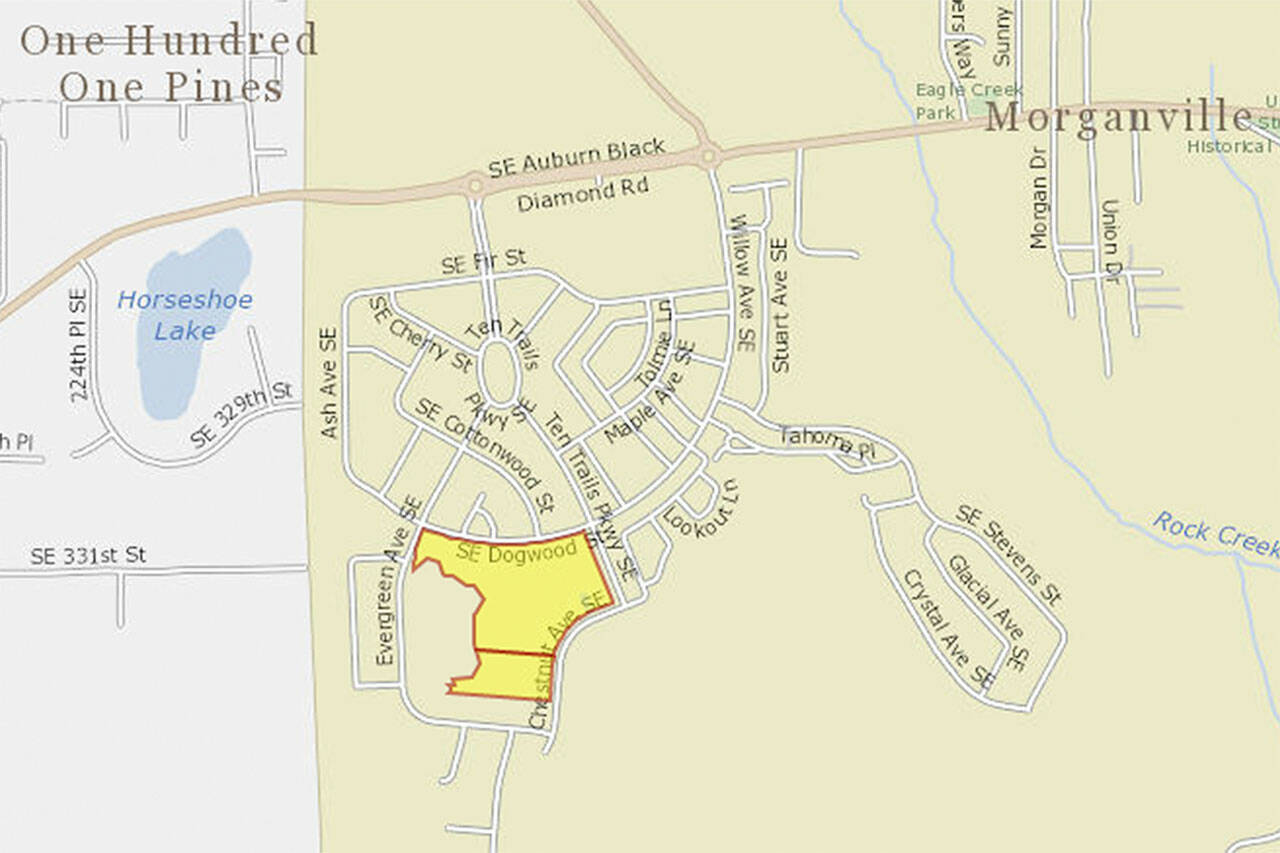 The highlighted land in the middle of the Ten Trails development in Black Diamond was recently purchased by the Enumclaw School District for a future elementary school. Screenshot