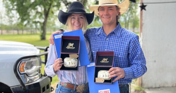 Photo courtesy Josh Jacobs 
Josie and Ty Jacobs, Buckley residents, are state rodeo champions in Team Roping. Next, they’ll be competing on a worldwide stage.