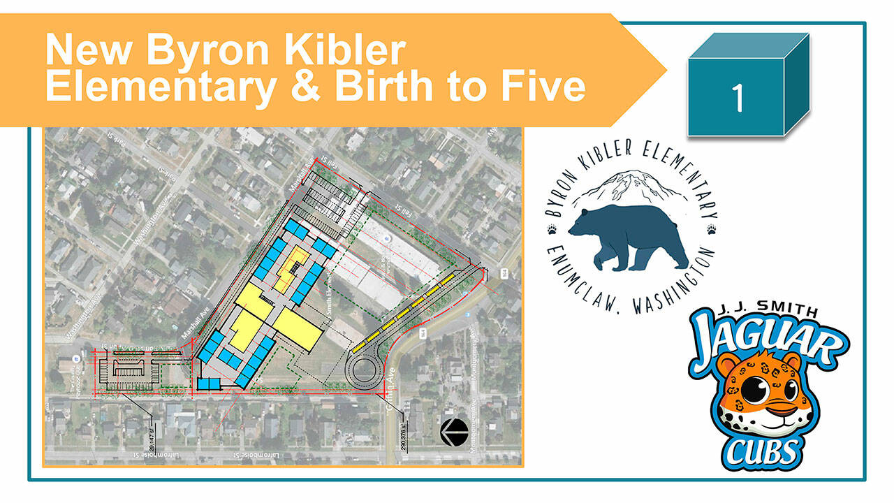 All of the bond scenarios being presented by the Enumclaw School District involve building a new Byron Kibler Elementary and Birth to Five Center on the land where J.J. Smith Elementary currently stands. Image courtesy Enumclaw School District