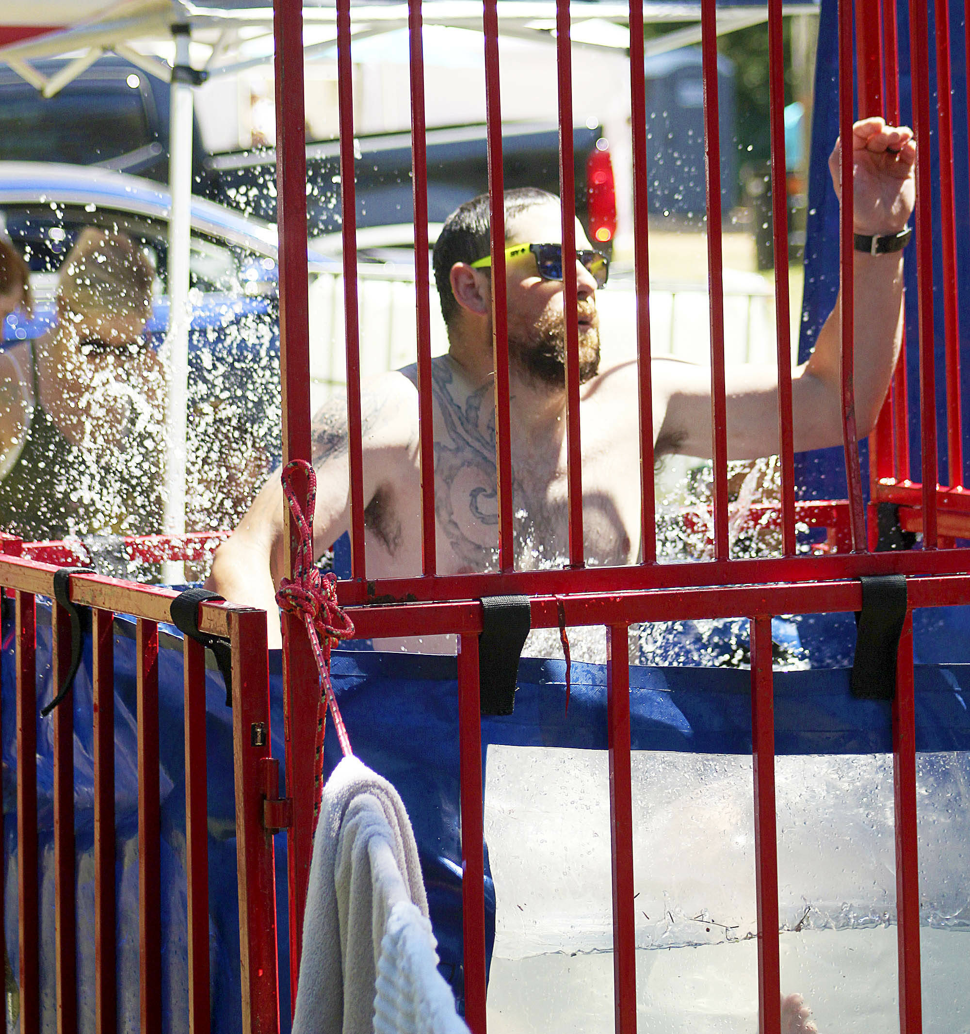 The dunk tank provided some relief from the sun Saturday at the handcar races. Photo by Ray Miller-Still