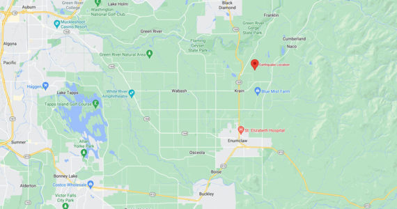 This map, created via Google, shows the location of the earthquake this morning near Enumclaw and Black Diamond.