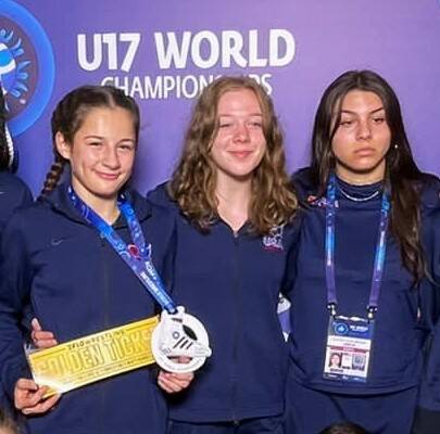 Buckley's Shelby Moore (center) poses with teammates during the U17 World Championships in Rome, Italy. She is flanked by Gabriella Gomez of Illinois (left) and Kaiulani Garcia of California.