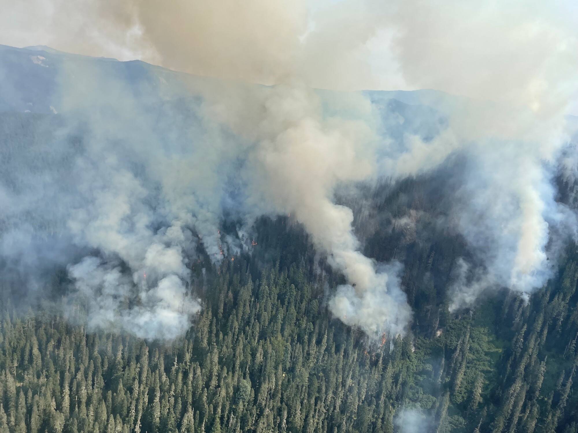 This image of the Goat Rocks Fire was shared by the U.S. Forest Service Monday.