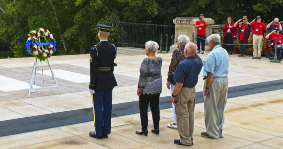 Dorothy assists in placing a wreath at the Tomb of the Unknown Soldier at Arlington National Cemetery; Ted Alger
