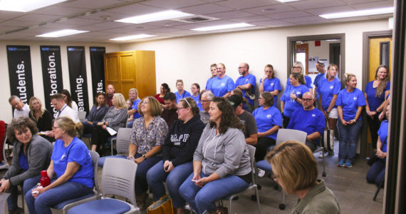 Photo by Ray Miller-Still 
Several members of PSE SEIU Enumclaw No. 703 attended the Sept. 19 Enumclaw School District Board meeting ahead of their contract vote on Friday.