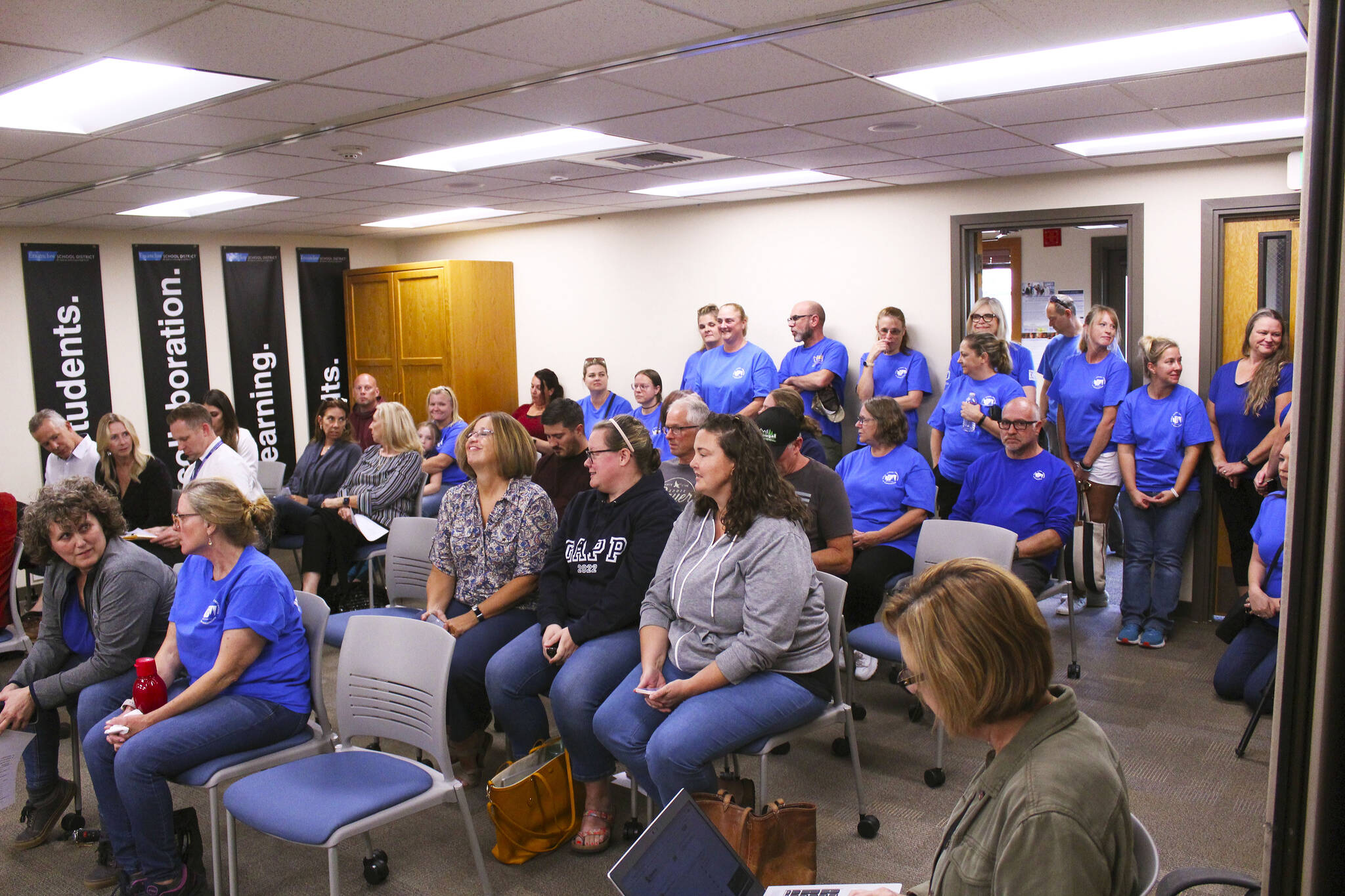 Photo by Ray Miller-Still 
Several members of PSE SEIU Enumclaw No. 703 attended the Sept. 19 Enumclaw School District Board meeting ahead of their contract vote on Friday.