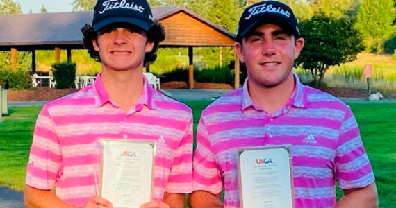 CONTRIBUTED PHOTO
Buckley's Zach Miller (right) and playing partner Brock Maulding qualified last week for the U.S. Amateur Four-Ball Championship, to be played next spring in South Carolina.