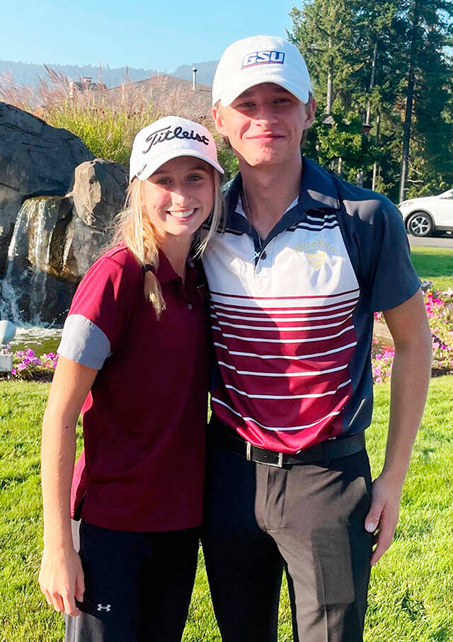White River golfers Lexie Mahler and Kaden Ausen took top honors last week during the South Puget Sound League 2A end-of-season tournament. Each qualified for next spring’s state tournament. Photo submitted by Anna Rose