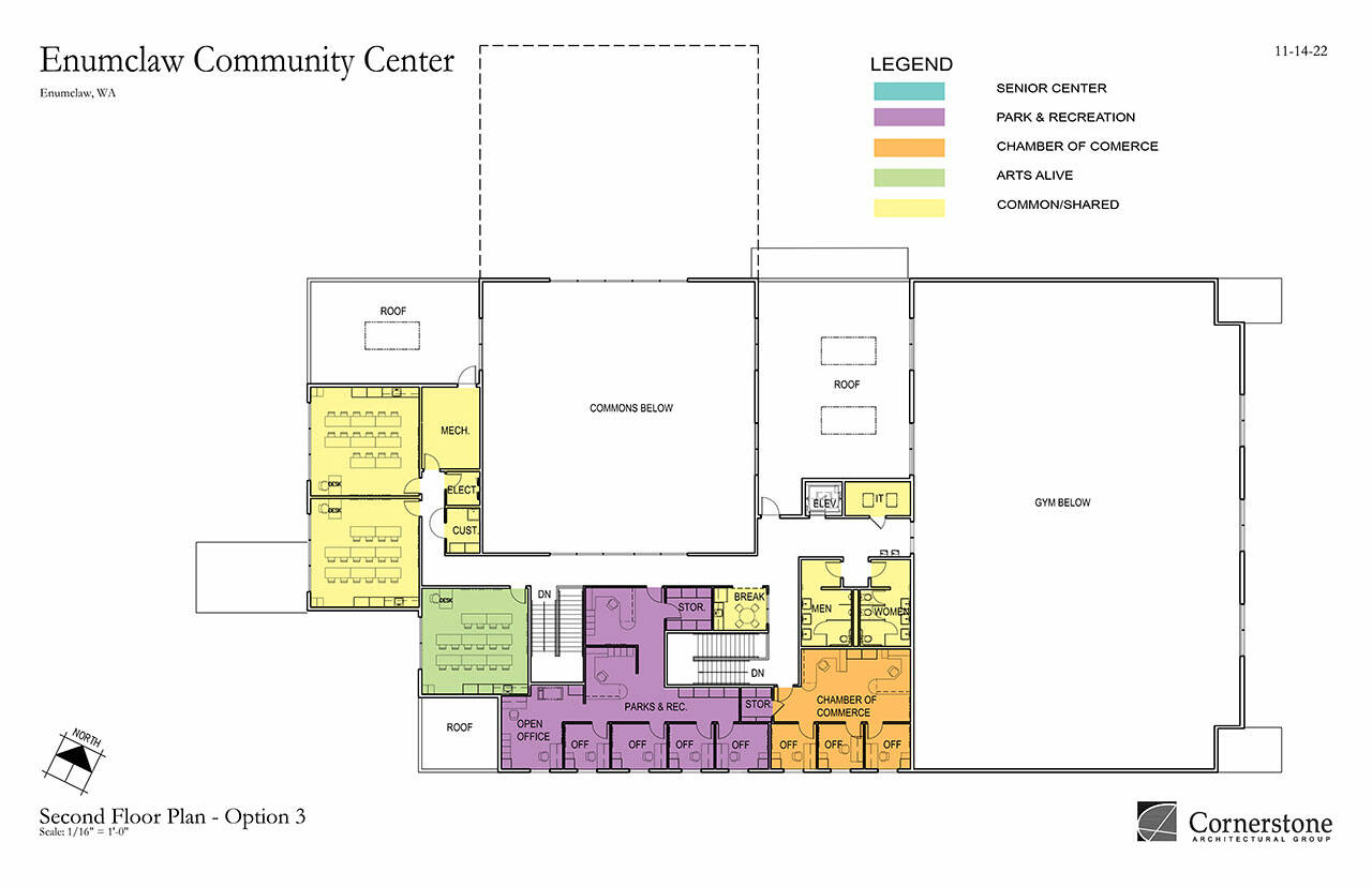 Floor two of the community center would have room for Arts Alive! classes, the city's Parks and Rec department, and the Chamber of Commerce. Design by Cornerstone Architectural Group