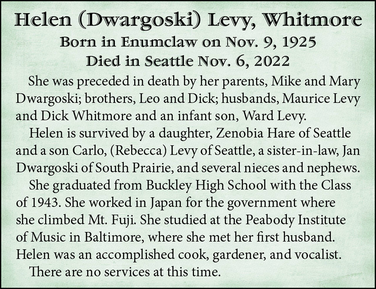 Helen Whitmore, corrected