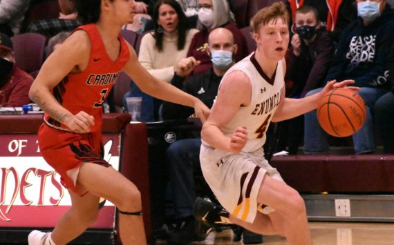 FILE PHOTOs BY KEVIN HANSON 
Enumclaw High’s Noah Seabrands drives to the hoop during a game last season against the Orting Cardinals. Now a senior, Seabrands earned second team, all-league honors a year ago.
