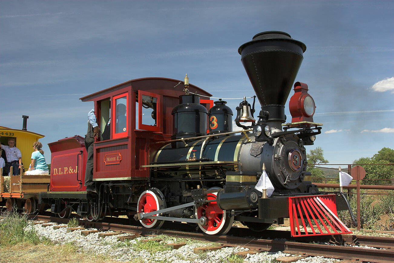 The converted lokey train “Marie E.” runs the tracks at the Lasseter Family Winery. Photo by Mike Massee / mikemassee.com