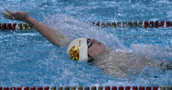 PHOTO BY KEVIN HANSON The Enumclaw Aquatic Center played host the afternoon of Dec. 15 to a three-team swim meet that involved local athletes from Enumclaw and White River high schools, along with Tacomas Foss Falcons. In this photo, Enumclaws McCade Walker takes part in the 100-yard backstroke. The Plateau athletes now take a break until Jan. 5 when they host the Franklin Pierce Cardinals and Washington Patriots.
