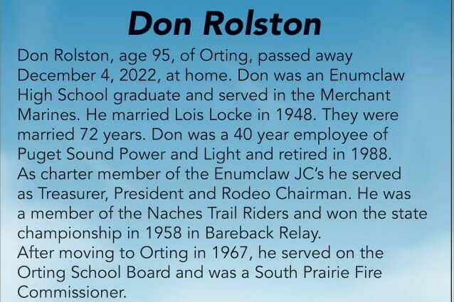 Don Rolston died Dec. 4, 2022 at the age of 95.
