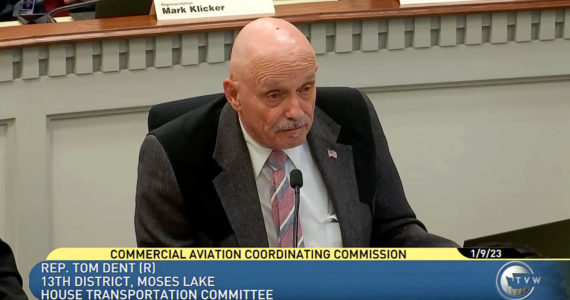 In this screenshot of a TVW recording, Washington State representative Tom Dent (R - Moses Lake) speaks during a conversation about the Commercial Aviation Coordinating Commission (CACC) during a Jan. 9 meeting of the House Transportation Committee.
