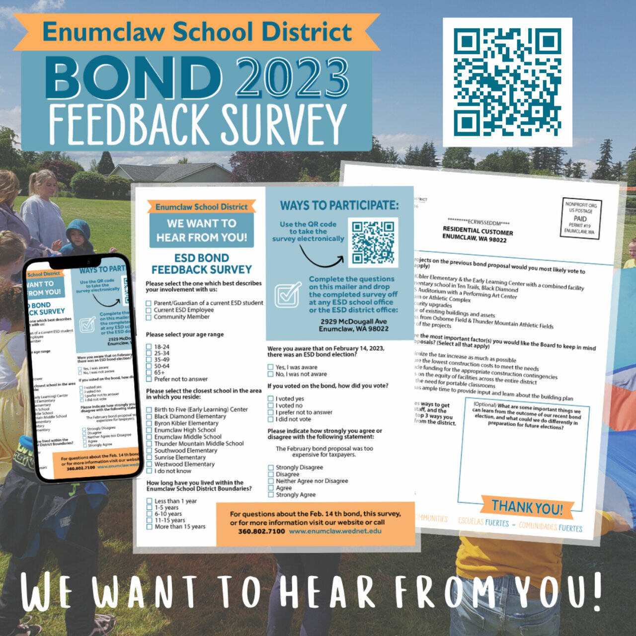 The Enumclaw School District is again collecting public opinion on possible future bond measures. Head to <a href="http://www.enumclaw.wednet.edu/article/1082511" target="_blank">enumclaw.wednet.edu/article/1082511</a> or scan the QR code above to take the short questionnaire. Screenshot