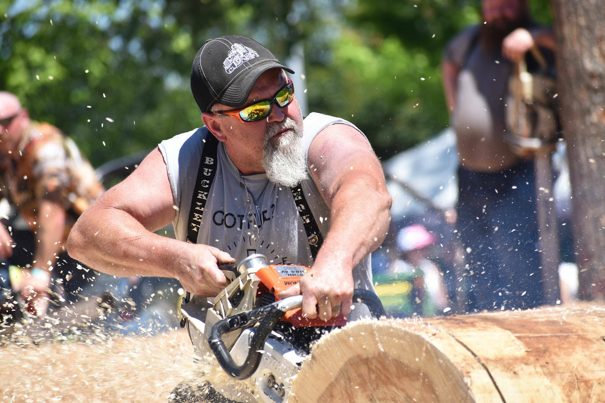The ever-popular Buckley Log Show will be held on June 24 and 25 at the Log Show grounds. Reigning champ Billy Clinkingbeard clinched All Around Logger for the 8th year in a row last year. Photos by Alex Bruell
