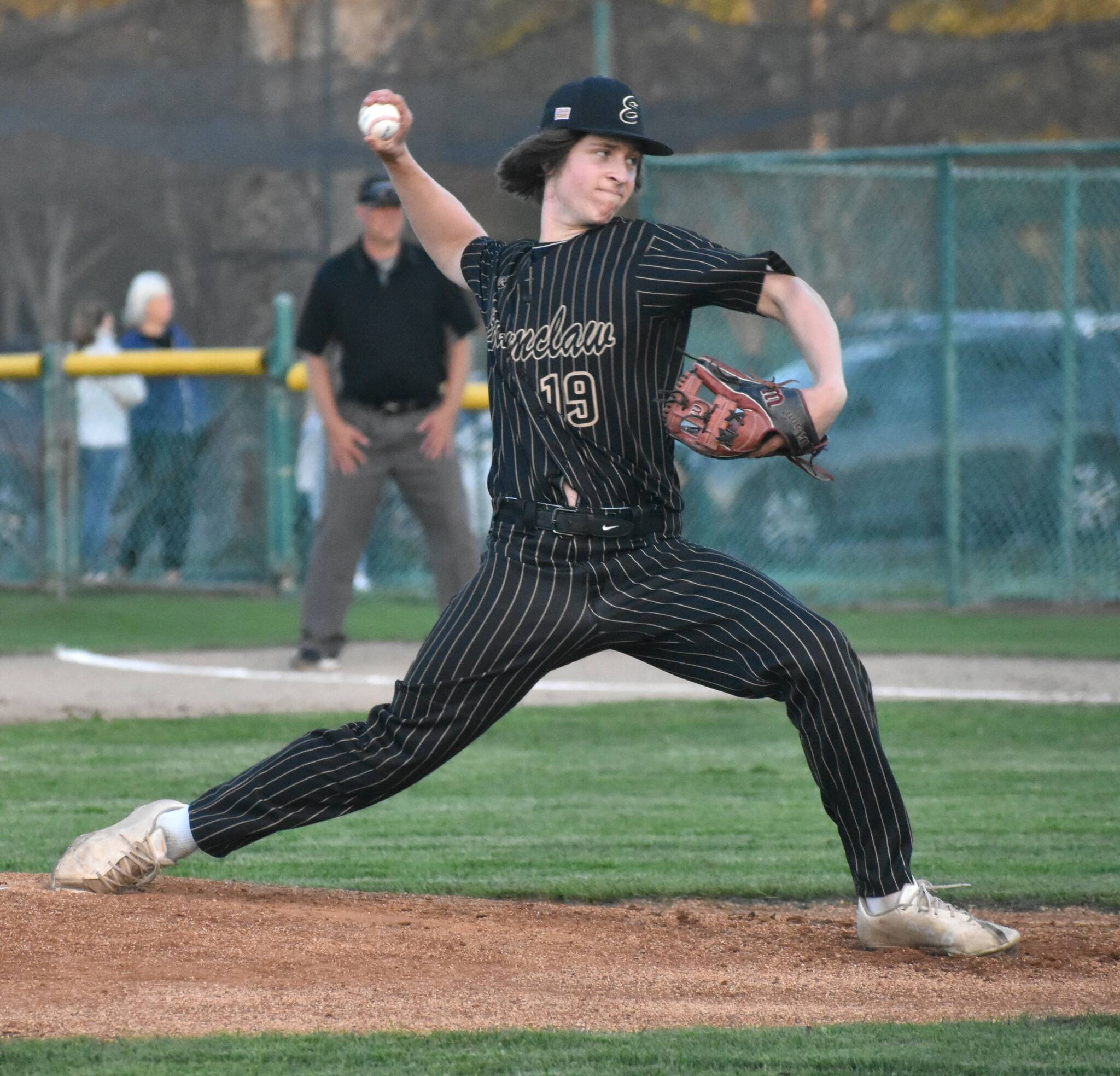 PHOTO BY KEVIN HANSON 
One of the key performers for Enumclaw High baseball all season has been Cooper Markham, a threat every time he takes the mound or steps to the plate. The Hornet sophomore and his teammates will begin the 16-team Class 2A state tournament Saturday morning.