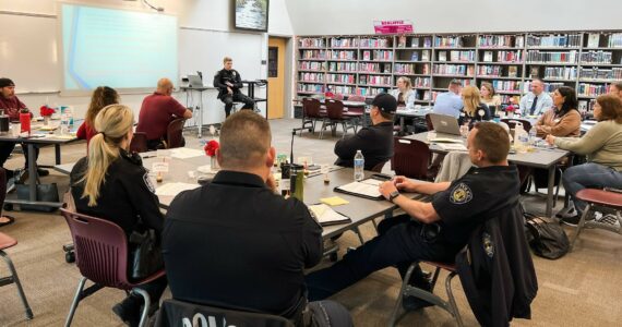 The Enumclaw School District hosted Enumclaw and Black Diamond police, the Enumclaw Fire Department, and the King County Office of Emergency Management at a recent roundtable about active shooter preparedness. Photo courtesy Enumclaw School District