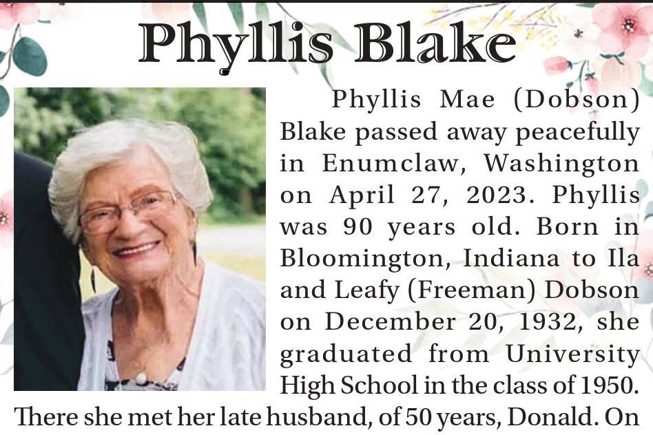 Phyllis Blake died April 27, 2023, at the age of 90.