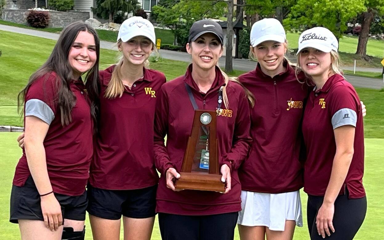 Submitted photo
The White River High girls’ golf team captured second place honors at the Class 2A state championships. Making the trip to the MeadowWood Golf Course, just east of Spokane, were (from left): Alle Klemkow (injured, did not play), Lexie Mahler, coach Anna Rose, Sophie Ross and Abby Rose.