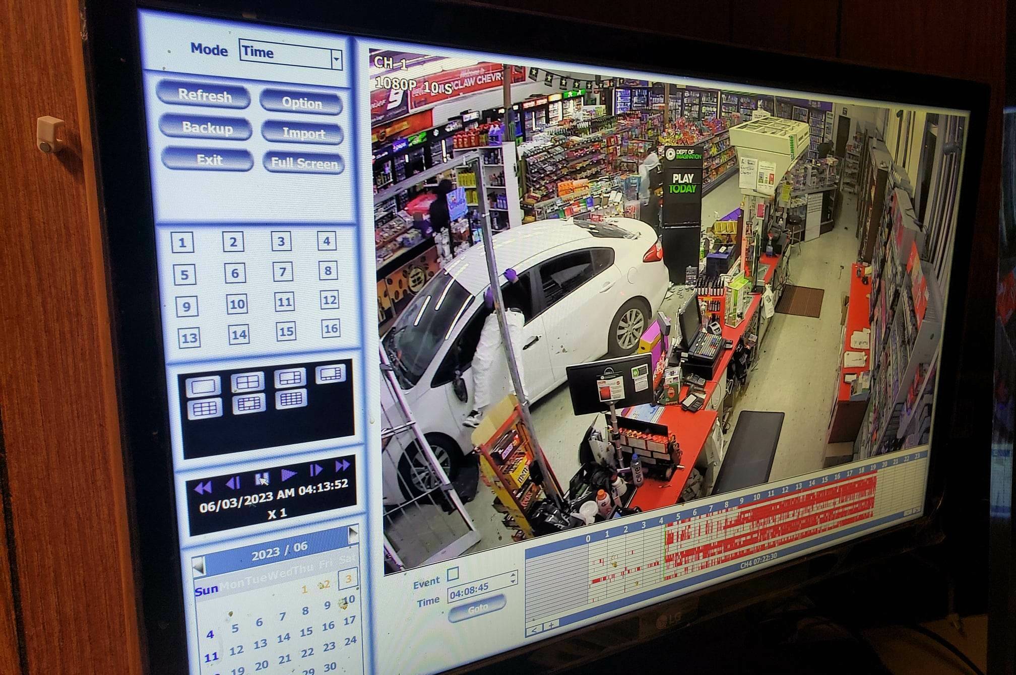 Unknown persons used a car to back into the Enumclaw Chevron station off SR 169 in the early hours of June 3. In this security footage, you can see the driver exiting the car via the window.