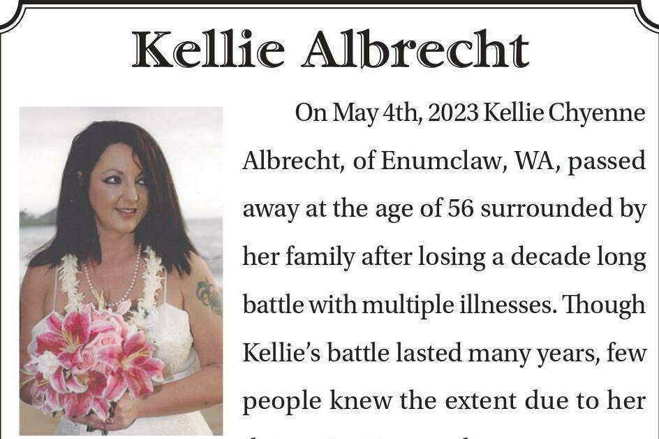 Kellie Albrecht died May 4, 2023 at the age of 56.