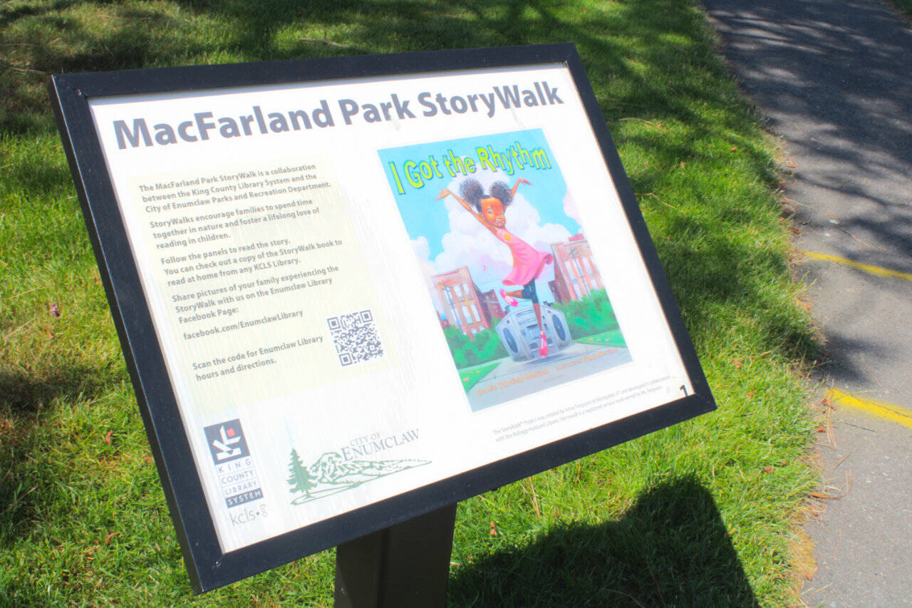 McFarland Park’s new Story Walk installation currently features “I Got the Rhythm” by Connie Schofield-Morrison, but will feature a new book every month. Photo by Joshua Solorzano