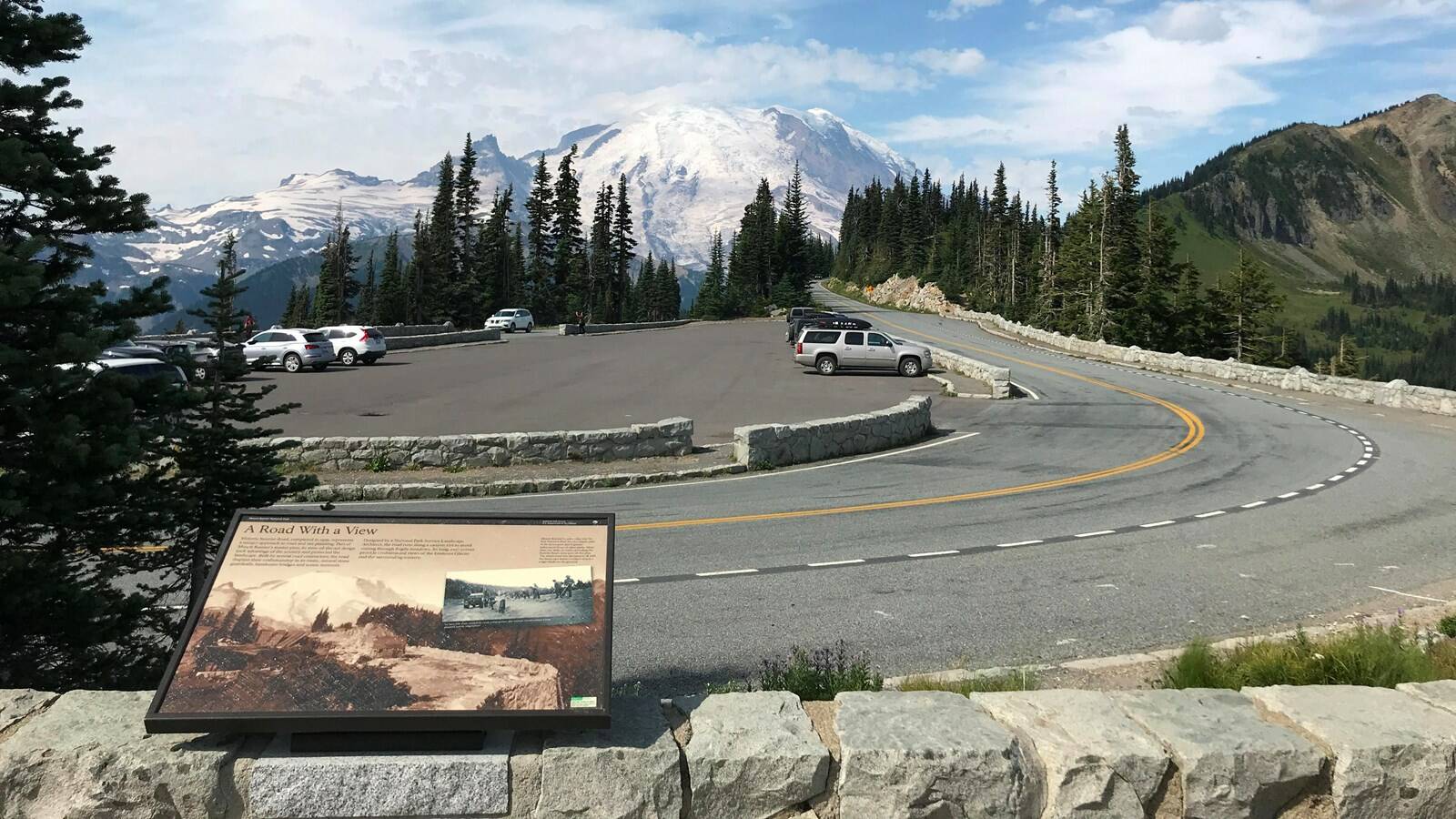 The Historic Sunrise Road exhibit panel is on the east side of Sunrise Point. Photo courtesy National Park Service