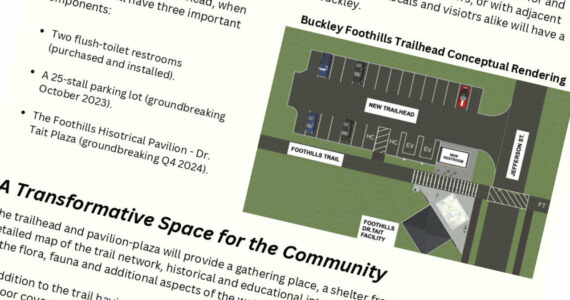 A screenshot from a Buckley City Council study session packet, which included a rendering of what a trailhead pavilion could look like. Screenshot