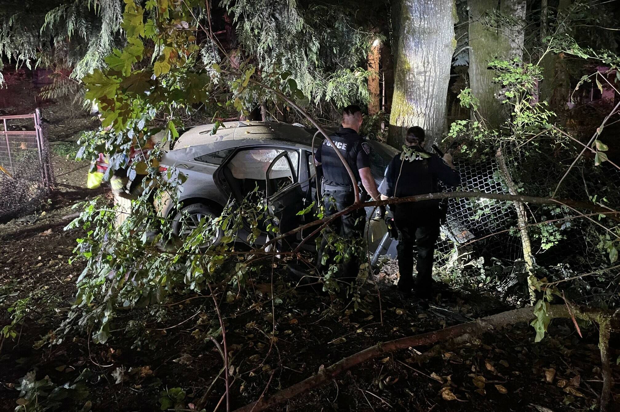 A Silver Hyundai was allegedly carjacked out of Maple Valley by three teenagers, who crashed it later in the night in Black Diamond, killing one of the occupants. Photo courtesy Puget Sound Fire