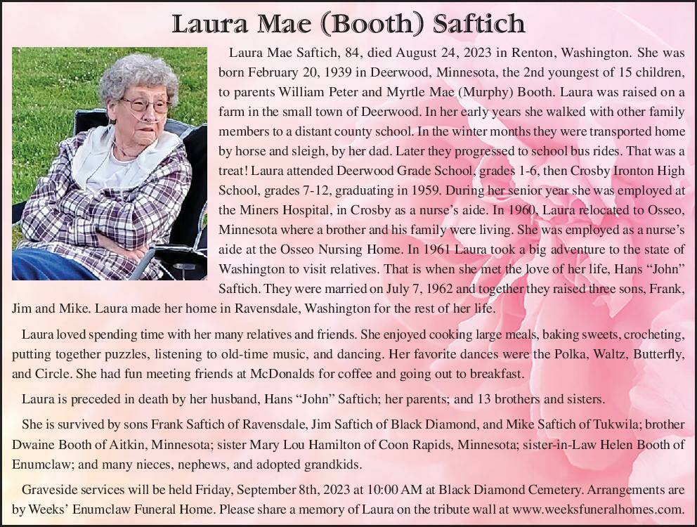 Laura Mae (Booth) Saftich | Obituary