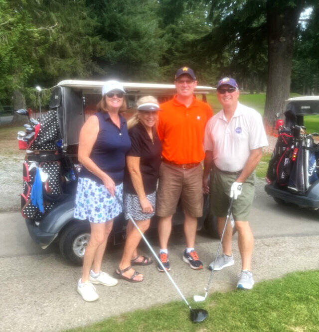 Golfers Wendy Walker, Pat Kollen, Wayne Meyer, and Dick Meyer at the recent Enumclaw Community Golf Fundraiser. Image courtesy Bonnie Kennedy