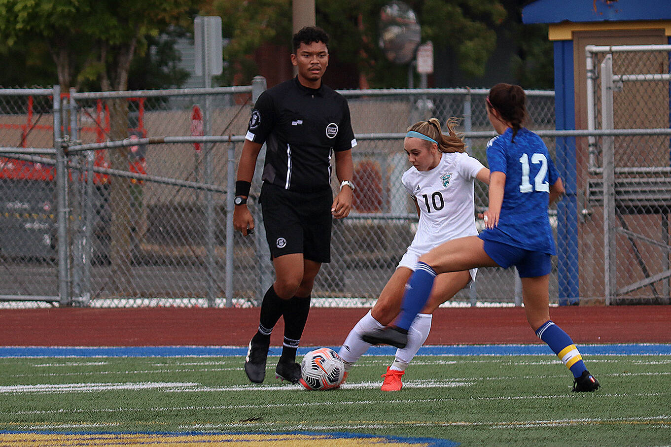 Panther striker Anne Anderson attempts to get back the Fife Trojans defense. Photo courtesy Andy Orozco
